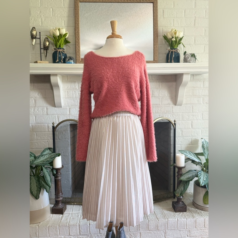 Anthropologie x Grey Lab Pink Metallic Pleated Midi Skirt - size S